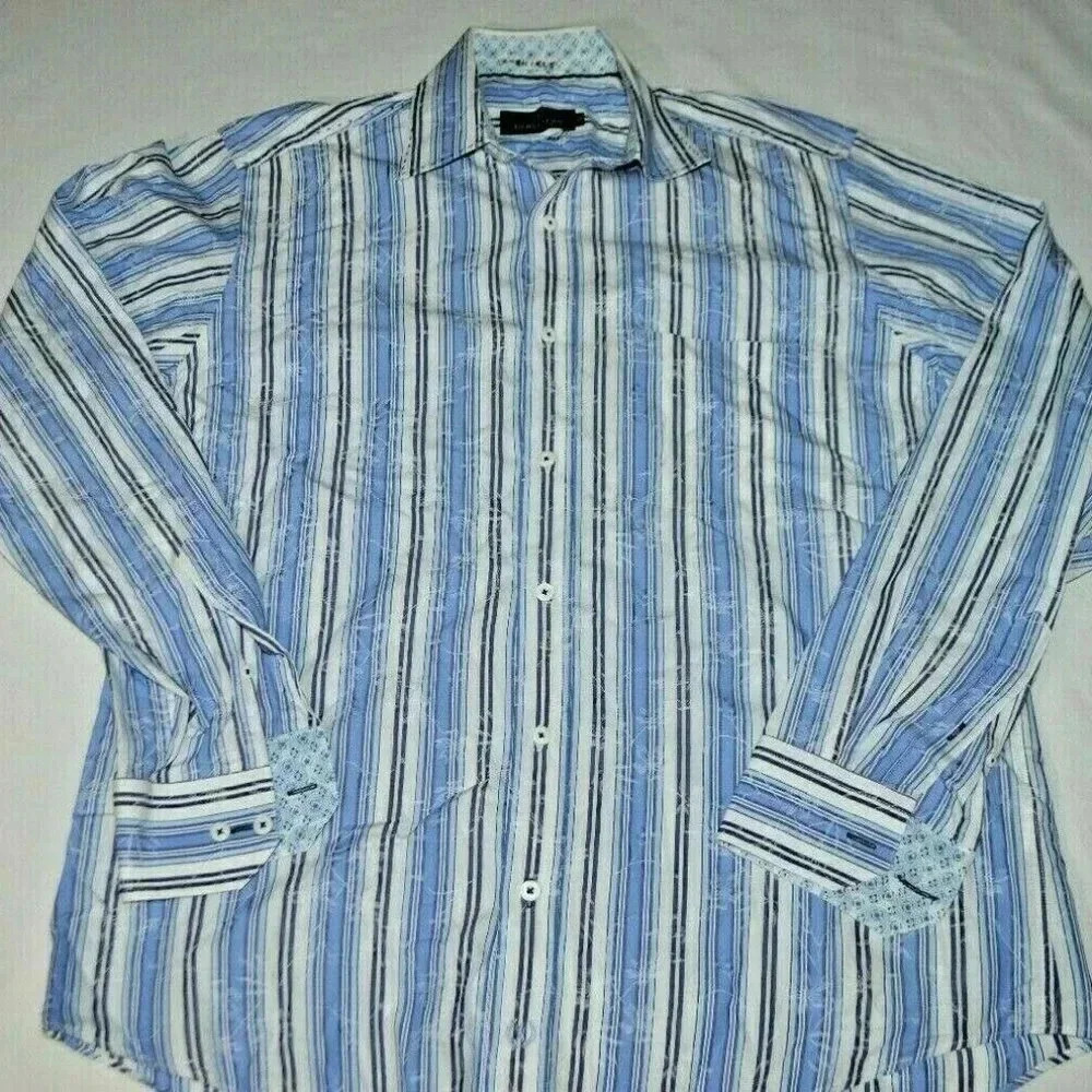 Bugatchi Uomo Long Sleeve Blue Stripe Floral Print